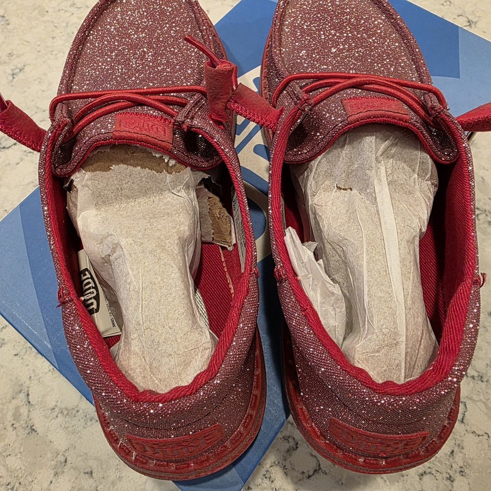 Hey Dude Women's Sparkle Red Casual Shoes - Picture 4 of 10